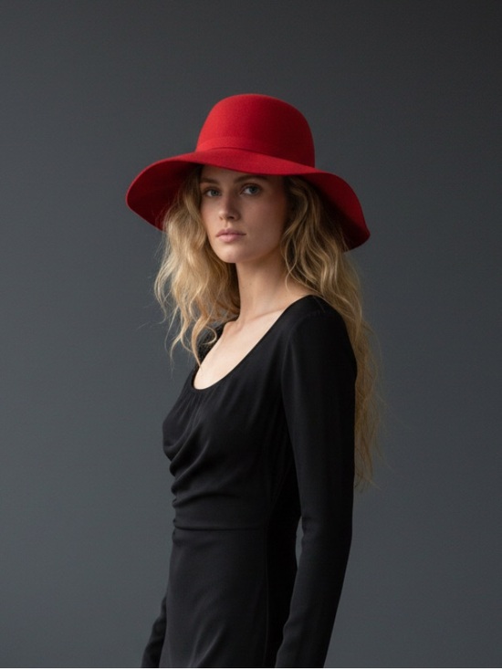 Vintage Red Wool Felt Hat with Bow